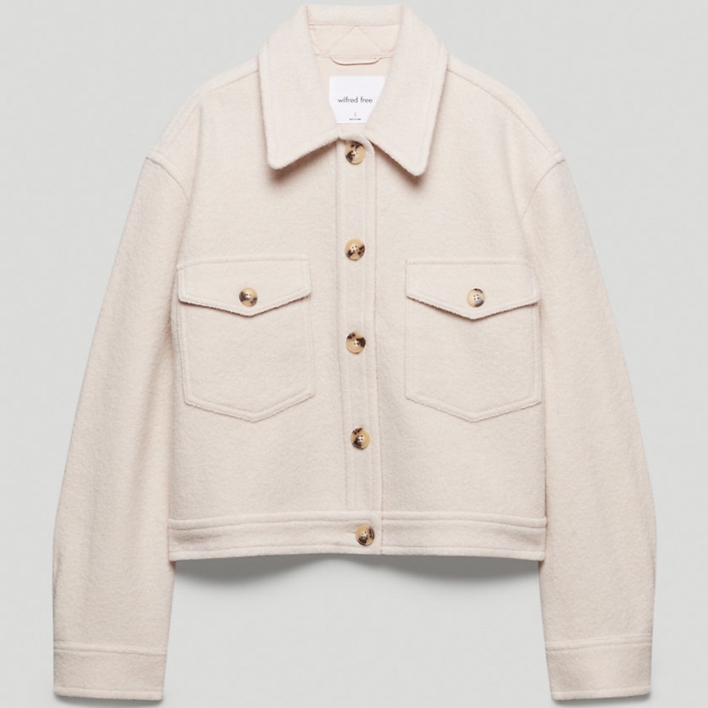 Aritzia Wilfred Free Ganna Cropped Shirt Jacket Heather Bone